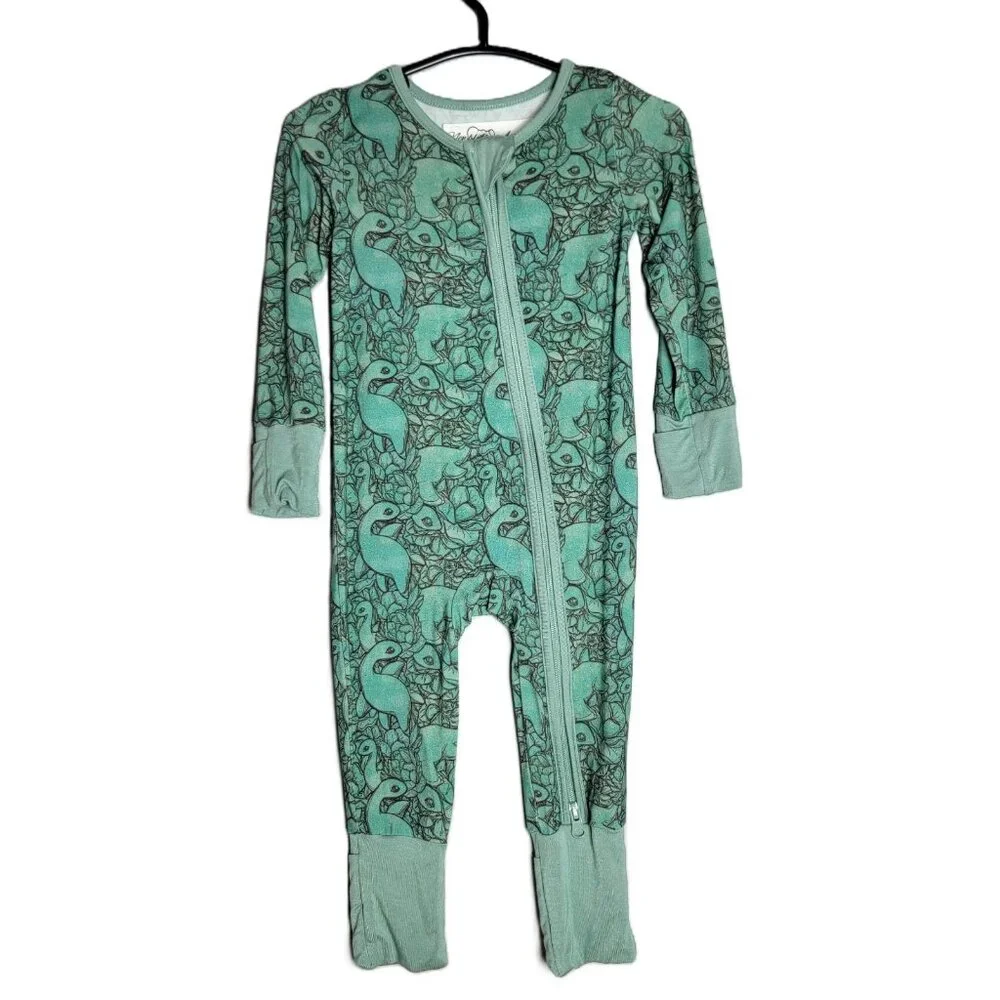Newblette Attire Bamboo Lockness Monster Convertible‎ Zip Romper 0-3m Pajamas